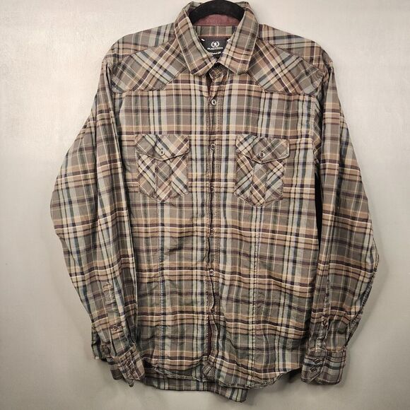 Bugatchi Other - Bugatchi Men's Button Down Shirt Plaid Long‎ Sleeve Medium Green Western